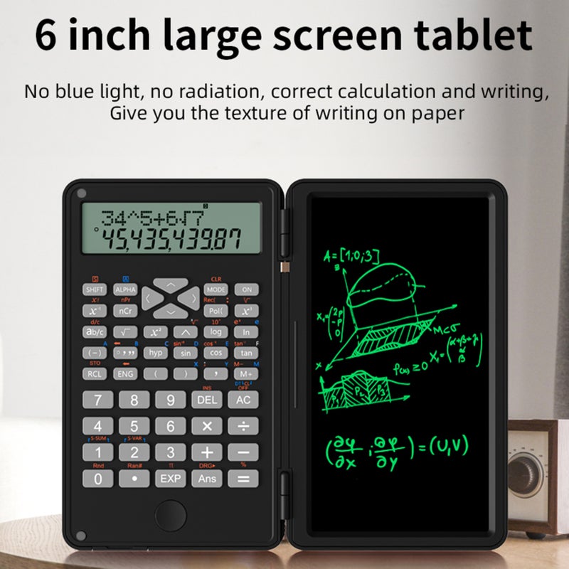 Scientific Calculator with Erasable Writing Board 240 Functions 2 Line LCD Display Foldable Financial Math Calculator School Supplies for Middle High School College Students White - Image 2