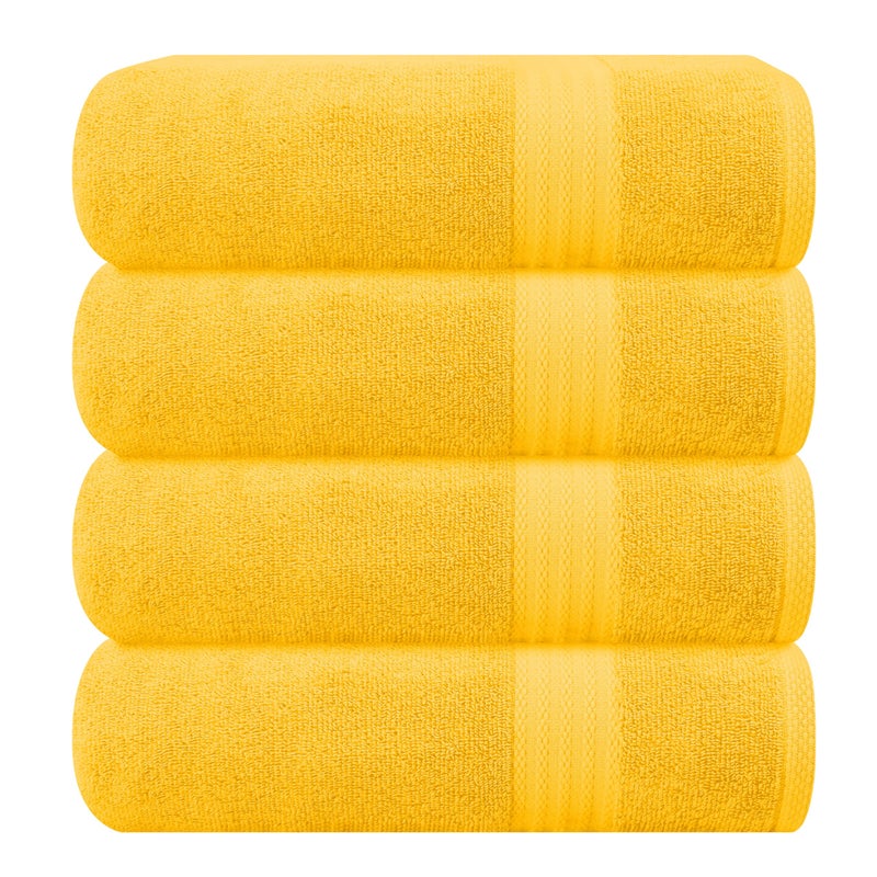 GLAMBURG Premium Cotton 4 Pack Bath Towel Set - 100% Pure Cotton - 4 Bath Towels 27x54 - Ideal for Everyday use - Ultra Soft & Highly Absorbent - Mustard Yellow - Image 1