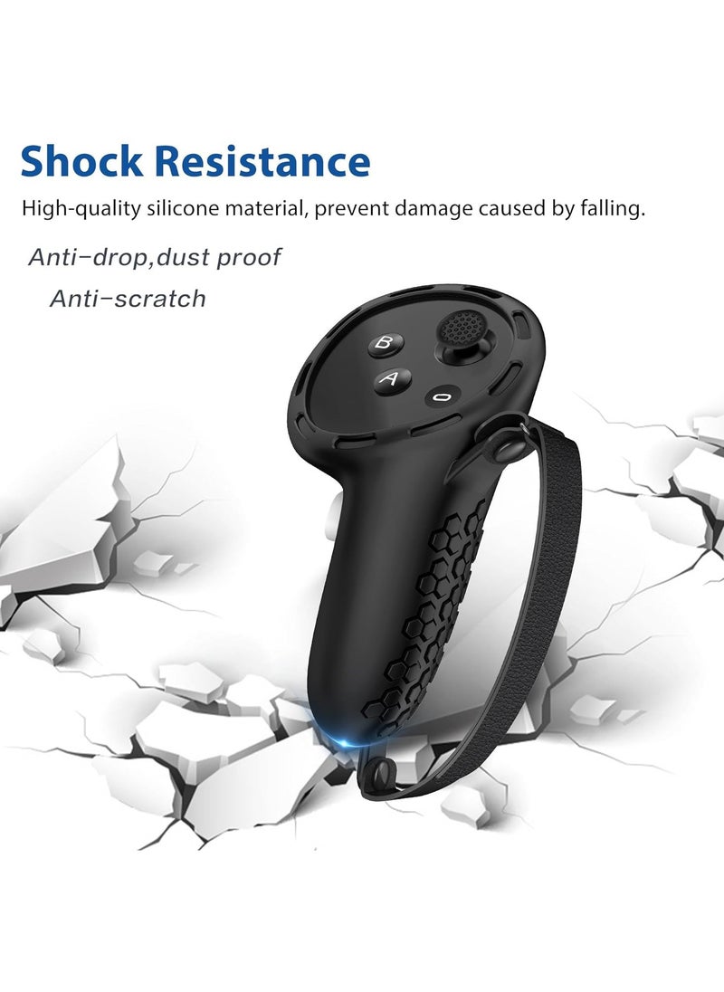 VKL Controller Grips for Oculus Quest 3,Comfortable PU Leather Silicone Cover with Controller Hand Straps, 2Pcs Joystick Protection,Precise Hole Positions for Meta Quest 3 Accessories (Black)  - Image 4