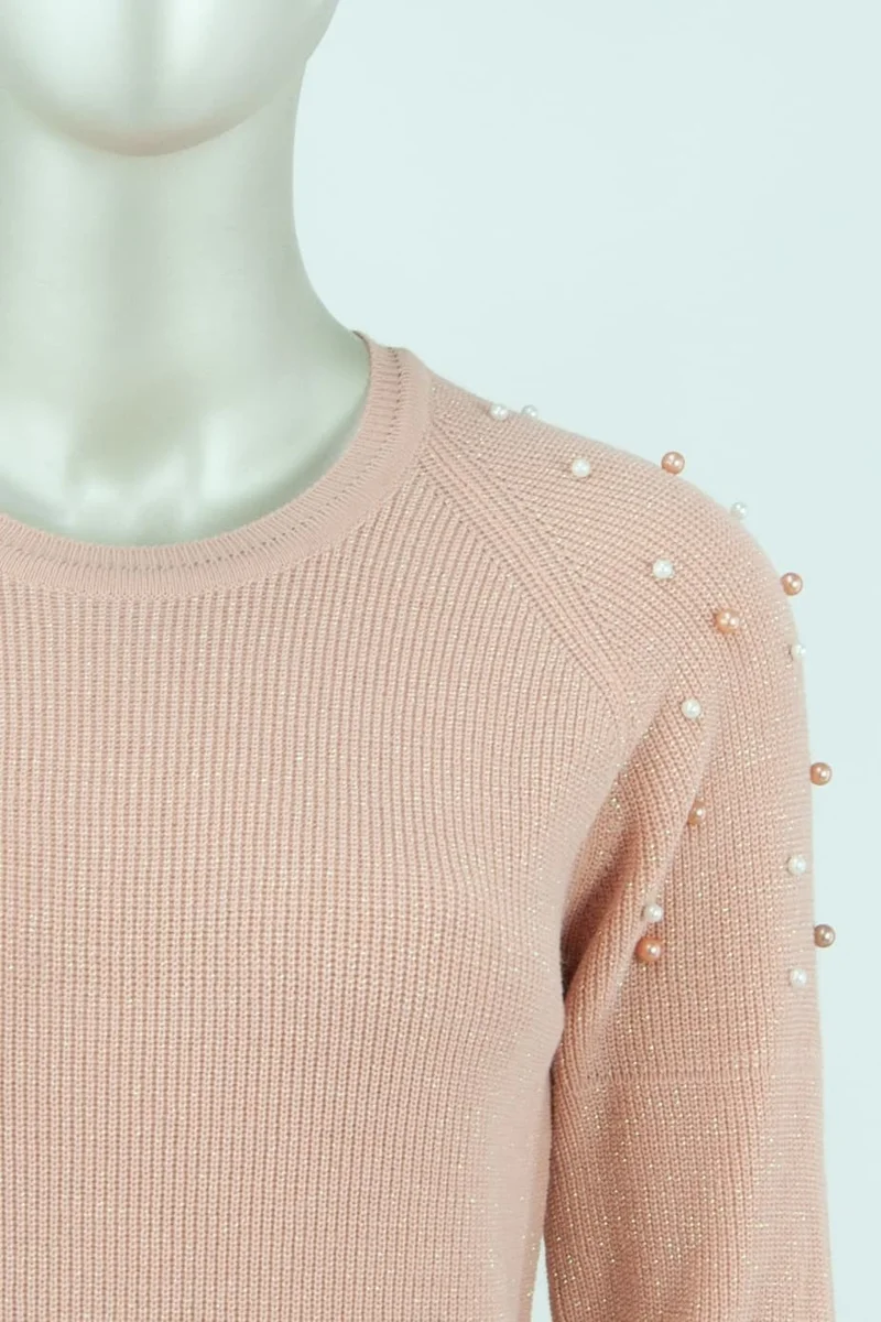 Oppland Women's Winter Bead Pattern Long Sleeve Round Neck Lycra Glittery Yarn Cotton Woven Knitwear Sweater