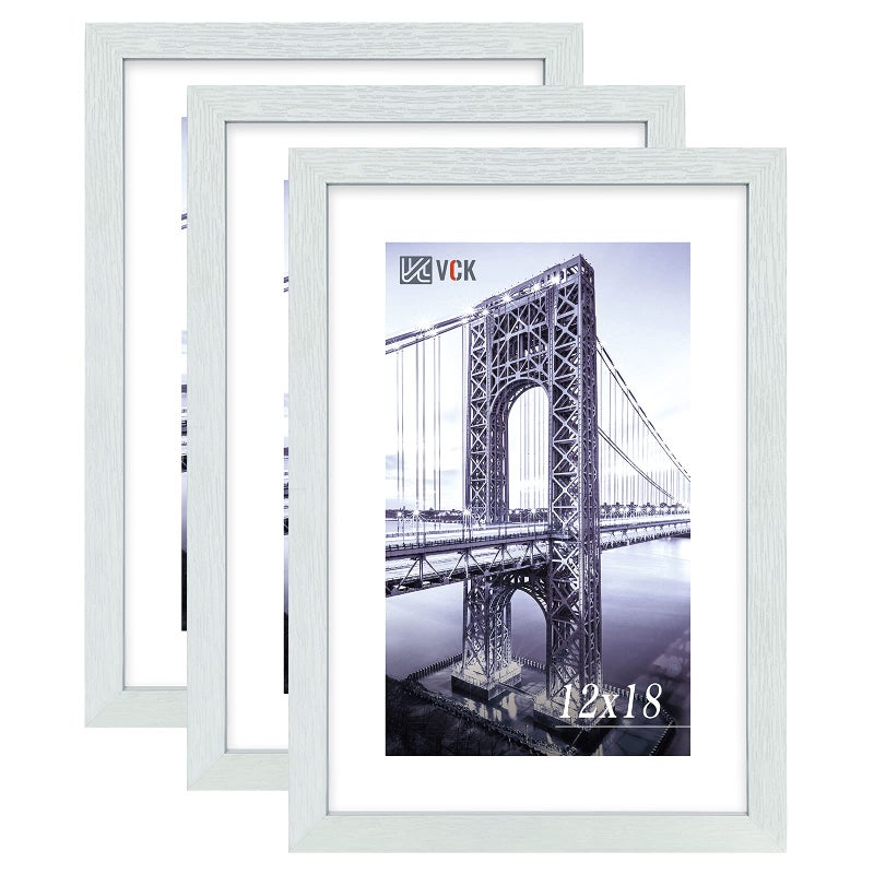 VCK 12x18 Inch Solid Wood Poster Frames with Wall Mounting Hanging Picture Frame Set of 3 White