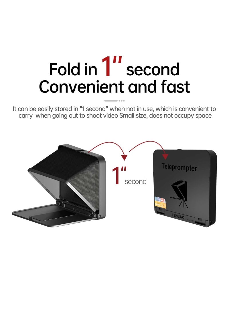 LENSGO - LENSGO TC7 Teleprompter for iPad Tablet Smartphone DSLR Camera w/Remote Control, APP Compatible with iOS & Android System for Online Teaching Vlogger Live Streaming Interview, Fold in One Sec (Black,R - Image 1