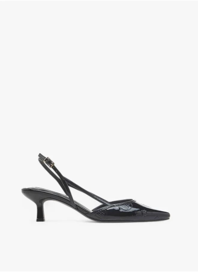 ELLE Women's Square Toe Shoes with Buckle Closure and Kitten Heels