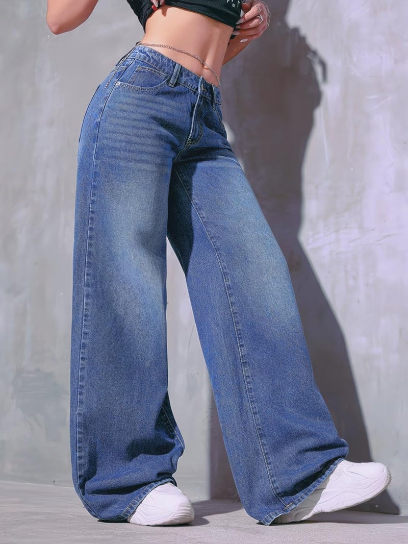 ADBUCKS Baggy Jeans for Women || Women,s Loose Jean Pants || Oversized Jean's for Women's || Wide Leg Jean,s for Woman || Casual Jins for Woman's (in, Numeric, 28, Blue) - Image 2