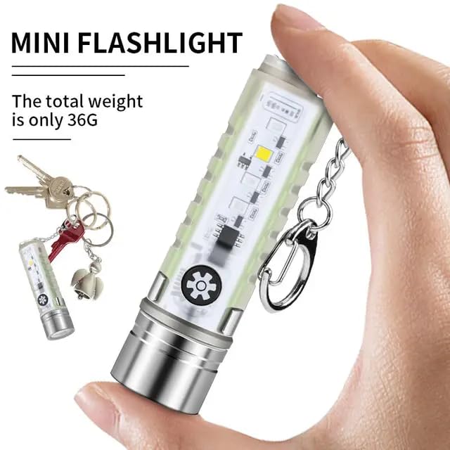 Linist Keychain Flashlight LED Mini Flashlight USB Rechargeable Emergency Lighting with Flashing Warning Light Portable Flashlight for Outdoor Hiking Indoor Repair Camping - Image 2