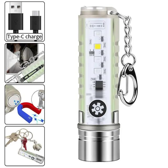Linist Keychain Flashlight LED Mini Flashlight USB Rechargeable Emergency Lighting with Flashing Warning Light Portable Flashlight for Outdoor Hiking Indoor Repair Camping - Image 4