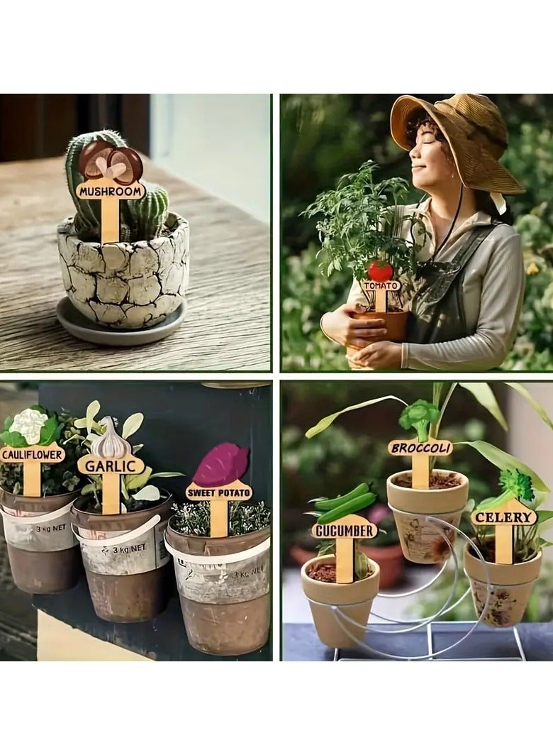 Generic 15pcs plant name tags, 15pcs vegetable names and patterns, garden tags, vegetable seedlings, potted plants, wooden T-shaped plant tags, garden stake tags  - Image 5