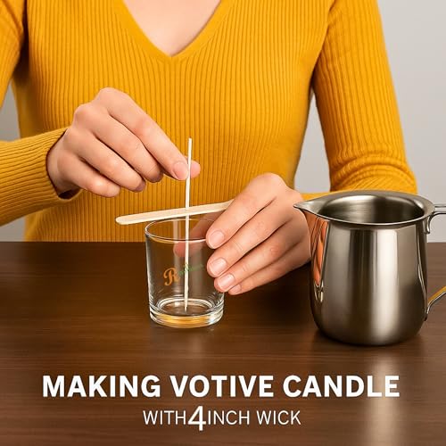R Wellness® Candle Making Kit – 4 Inch Pre-Waxed Cotton Candle Wicks for Candle Making – 100 PCS with 10 Wooden Wick Holders Perfect Candle Making Material for Your Homemade Candles - Image 3