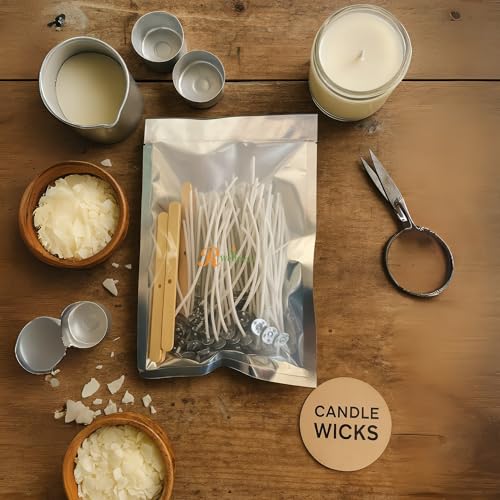 R Wellness® Candle Making Kit – 4 Inch Pre-Waxed Cotton Candle Wicks for Candle Making – 100 PCS with 10 Wooden Wick Holders Perfect Candle Making Material for Your Homemade Candles - Image 4