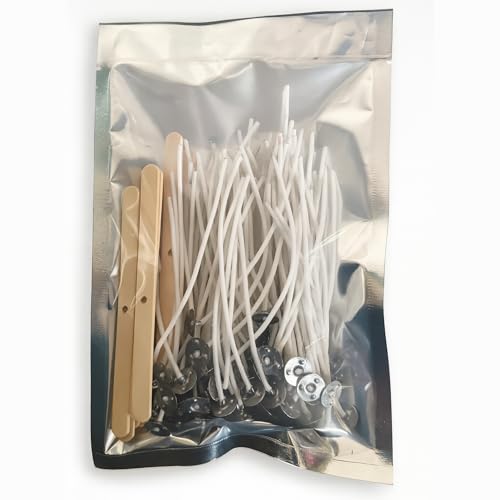R Wellness® Candle Making Kit – 4 Inch Pre-Waxed Cotton Candle Wicks for Candle Making – 100 PCS with 10 Wooden Wick Holders Perfect Candle Making Material for Your Homemade Candles - Image 1