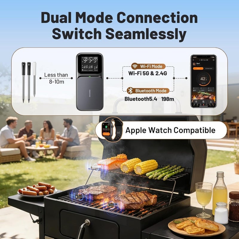 Wireless Meat Thermometer with 3 Multi-Sensor Food Probes For BBQ, Grilling, Smoking Stainless Steel Probes Real-Time Temperature Monitoring Portable and Rechargeable - Image 3