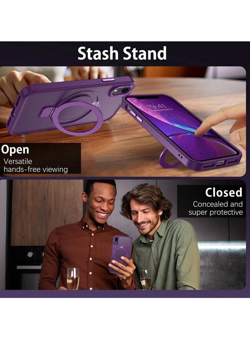 Eligo - iPhone XR MagSafe Case with Magnetic Invisible Stand,【Full Shockproof Protection】Matte Back Phone Cover with Magnet Kickstand for Apple XR (2018)(Purple) - Image 1