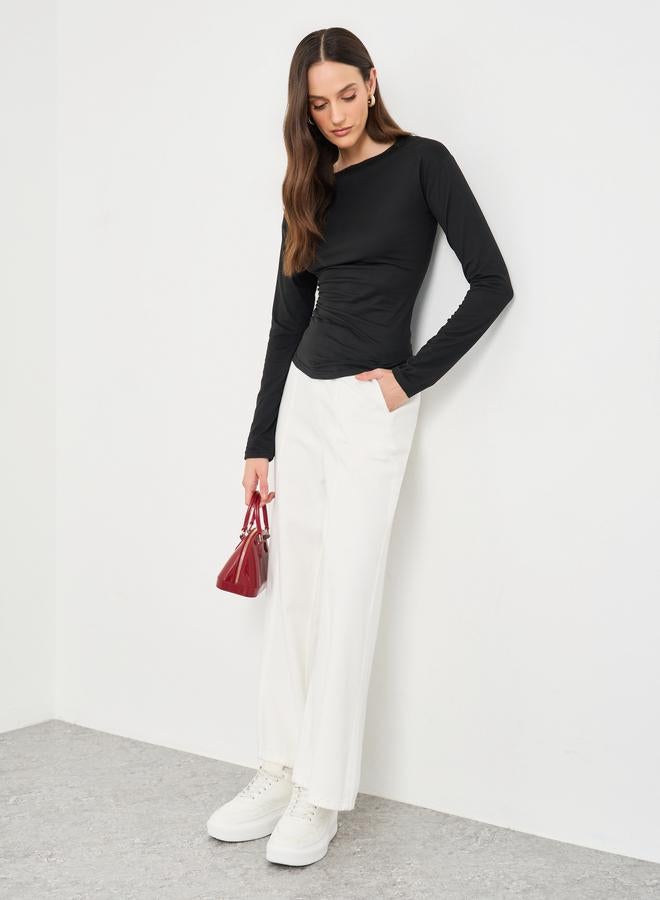 Styli Women Black Asymmetric Hem Fitted Top - Image 2