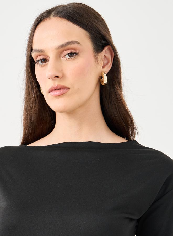 Styli Women Black Asymmetric Hem Fitted Top - Image 3