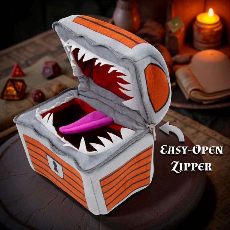CASEMATIX Mimic Dice Chest and DND Dice Case with 7 Included RPG Dice - 6.5" Mimic Chest Dice Bag with Zipper Closure and Carabiner for 150 Dice, Protective Novelty Dice Holder for Tabletop Dice - Image 4