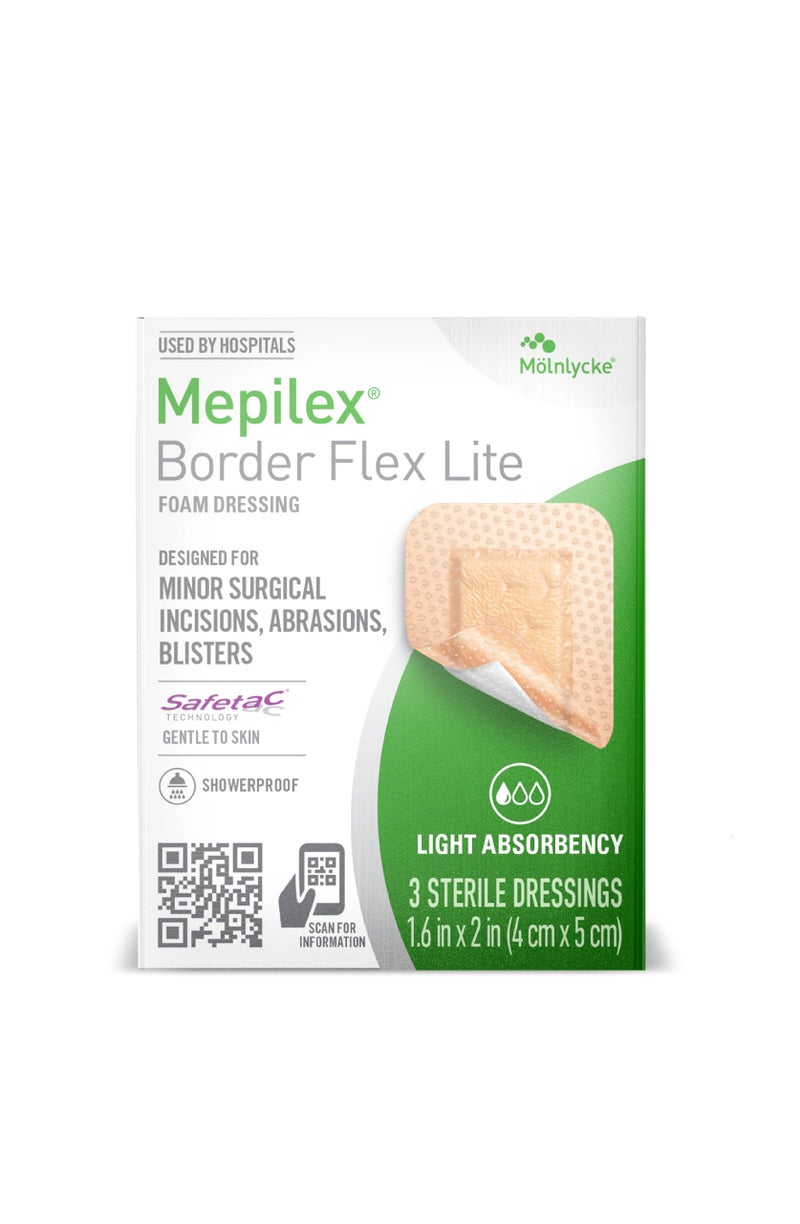 Mepilex Border Flex Lite 1.6 x 2 in (4x5 cm) Hospital Grade Dressings for Minor Surgical Incisions, Abrasions and Blisters for up to Several Day Use - Image 1