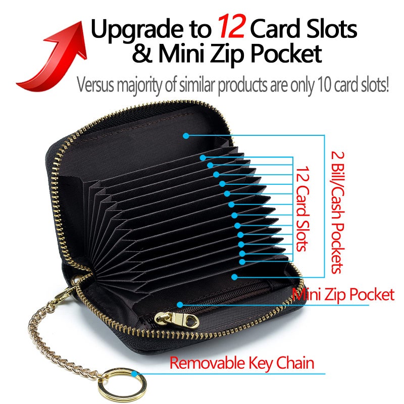 imeetu RFID Credit Card Wallet, Genuine Leather Zipper Card Case Holder with Removable Keychain(Pro - Yellow) - Image 4