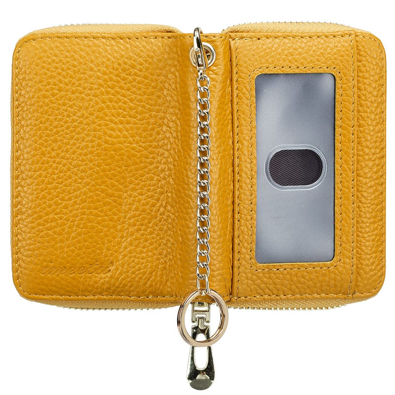 imeetu RFID Credit Card Wallet, Genuine Leather Zipper Card Case Holder with Removable Keychain(Pro - Yellow) - Image 2