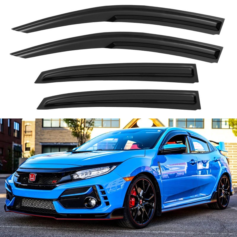YQAUTEC Window Visors Rain Guards Shield for 2016-2021 Honda Civic Hatchback, Out-Channel Window Vent Wind Deflectors Visors Shades for 16-21 Civic (Not for Sedan - Image 1