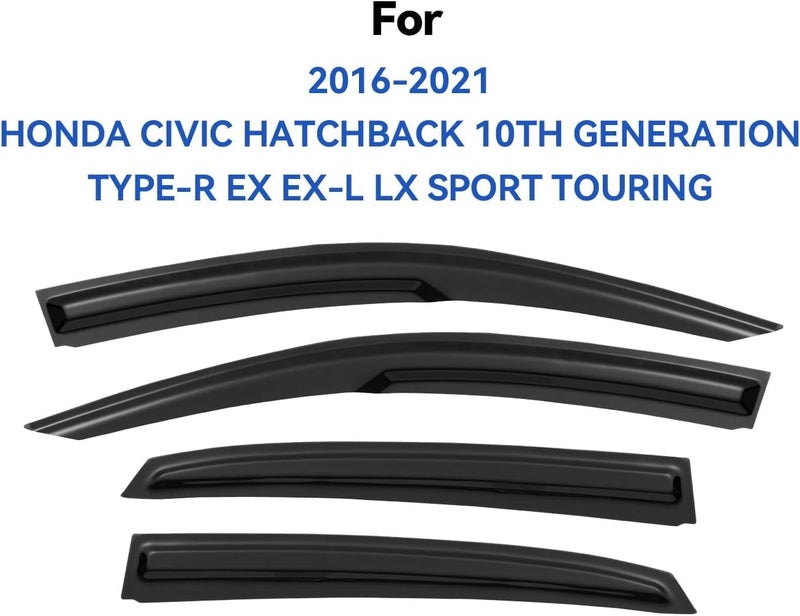 YQAUTEC Window Visors Rain Guards Shield for 2016-2021 Honda Civic Hatchback, Out-Channel Window Vent Wind Deflectors Visors Shades for 16-21 Civic (Not for Sedan - Image 3