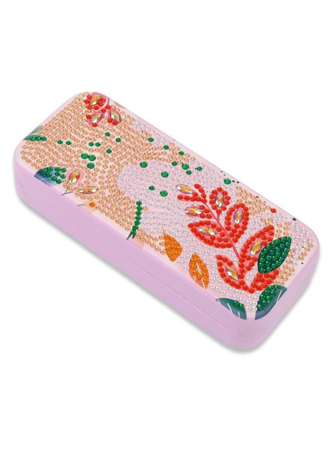 FlyingMage 5D Diamond Art Painting Kit Glasses Case Cute DIY Diamond Art Mosaic Kits Gift for Adults Women Teen (Pink Leaf) - Image 1