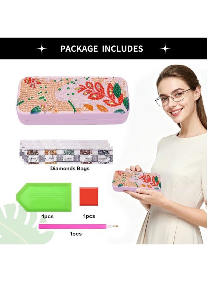 FlyingMage 5D Diamond Art Painting Kit Glasses Case Cute DIY Diamond Art Mosaic Kits Gift for Adults Women Teen (Pink Leaf) - Image 3
