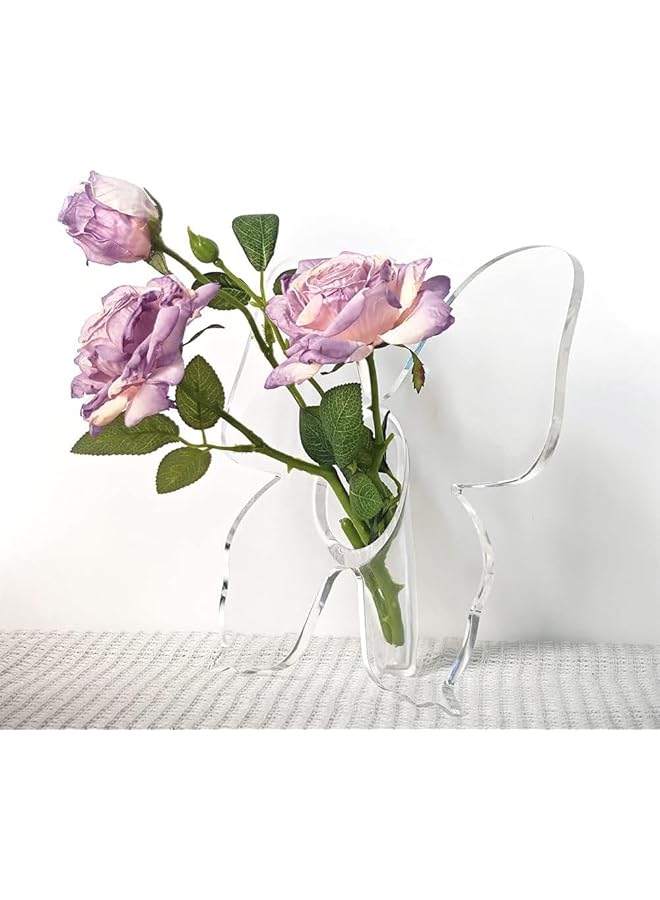 The Bros Butterfly Vase with Artificial Rose - Clear Decorative Flower Holder for Home, Wedding, Party Decor (Modern Centerpiece) - Image 1