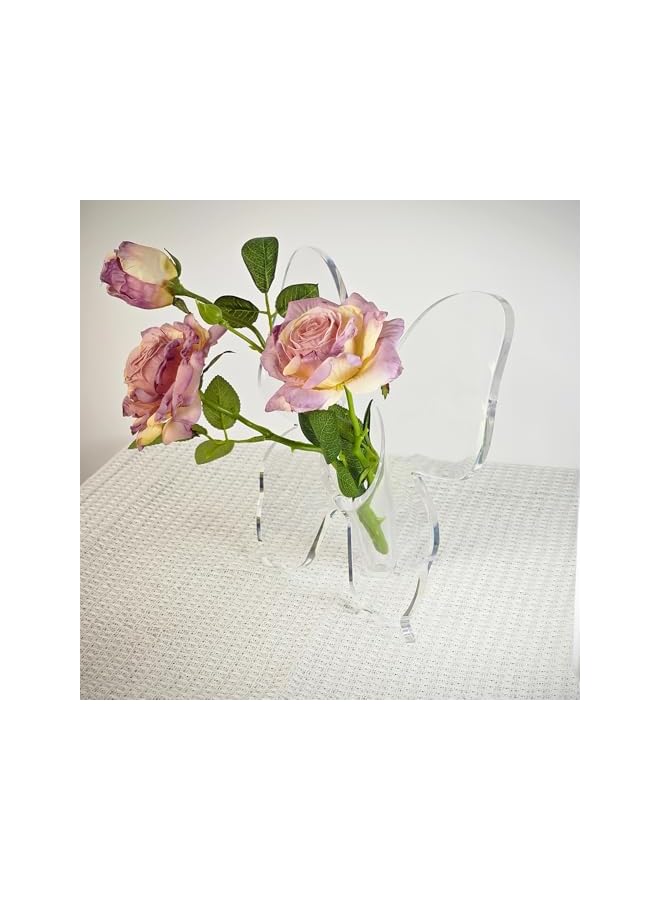 The Bros Butterfly Vase with Artificial Rose - Clear Decorative Flower Holder for Home, Wedding, Party Decor (Modern Centerpiece) - Image 2