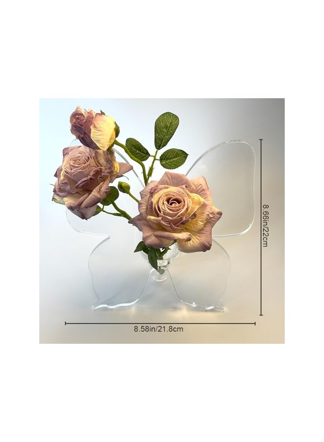 The Bros Butterfly Vase with Artificial Rose - Clear Decorative Flower Holder for Home, Wedding, Party Decor (Modern Centerpiece) - Image 3