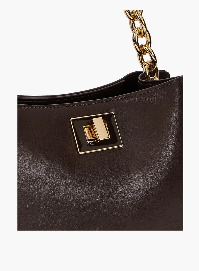 Flora Bella By Shoexpress Solid Tote Bag with Chain Accented Handle and Zip Closure