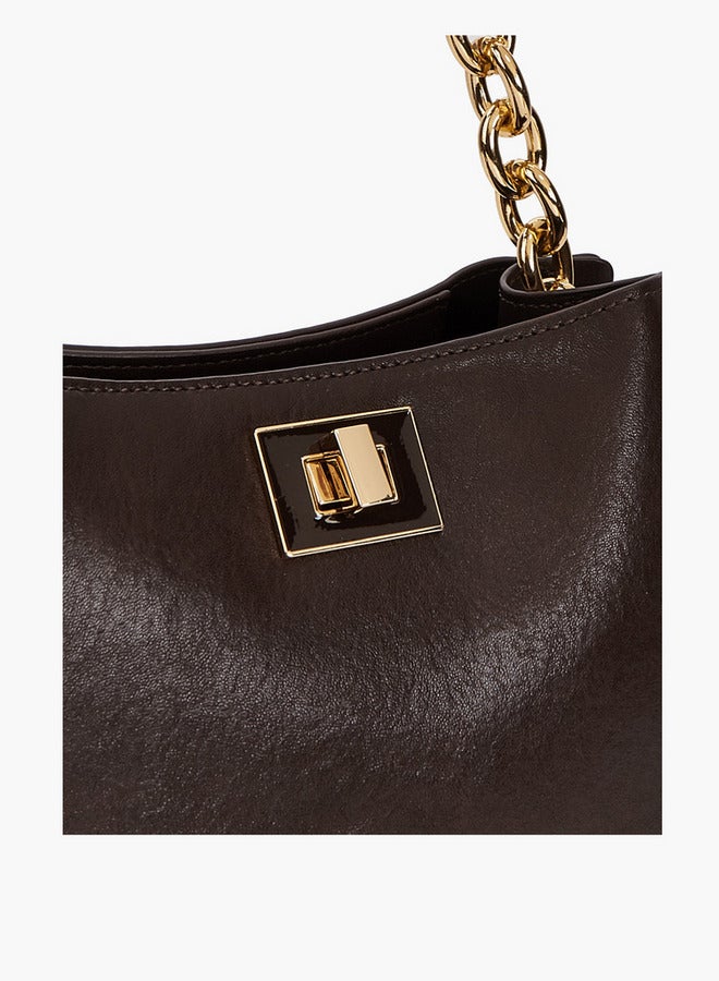 Flora Bella By Shoexpress Solid Tote Bag with Chain Accented Handle and Zip Closure  - Image 4