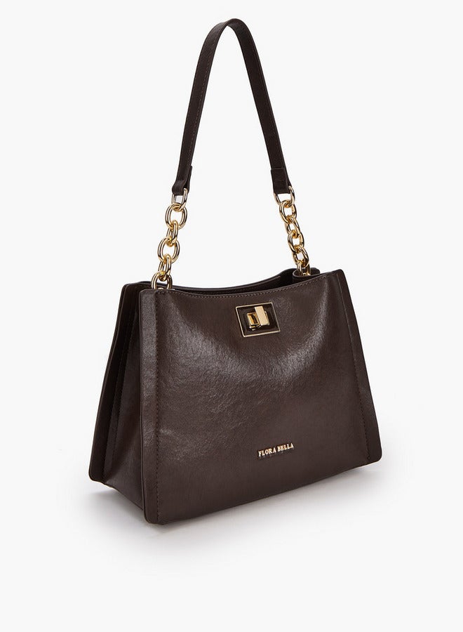 Flora Bella By Shoexpress Solid Tote Bag with Chain Accented Handle and Zip Closure  - Image 3