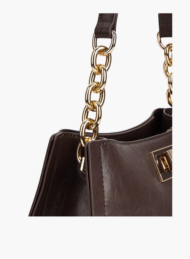 Flora Bella By Shoexpress Solid Tote Bag with Chain Accented Handle and Zip Closure  - Image 5