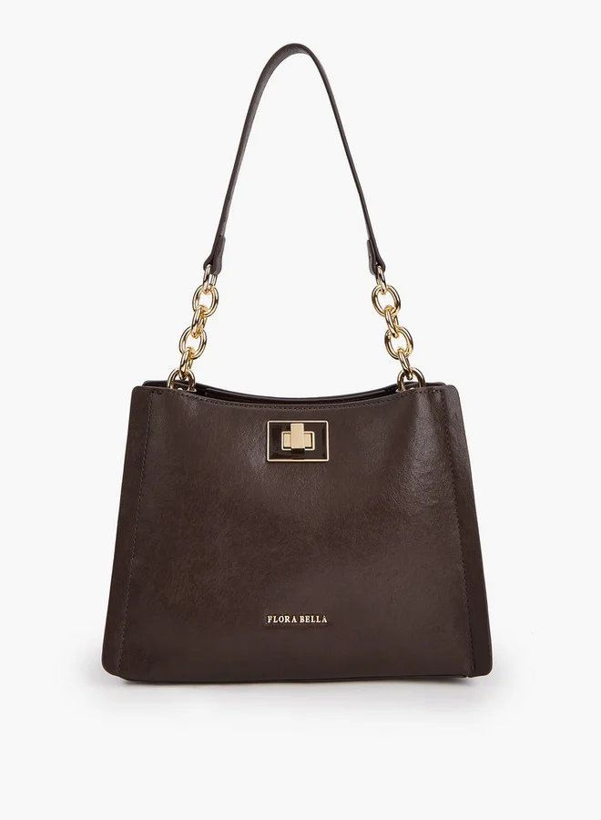 Flora Bella By Shoexpress Solid Tote Bag with Chain Accented Handle and Zip Closure