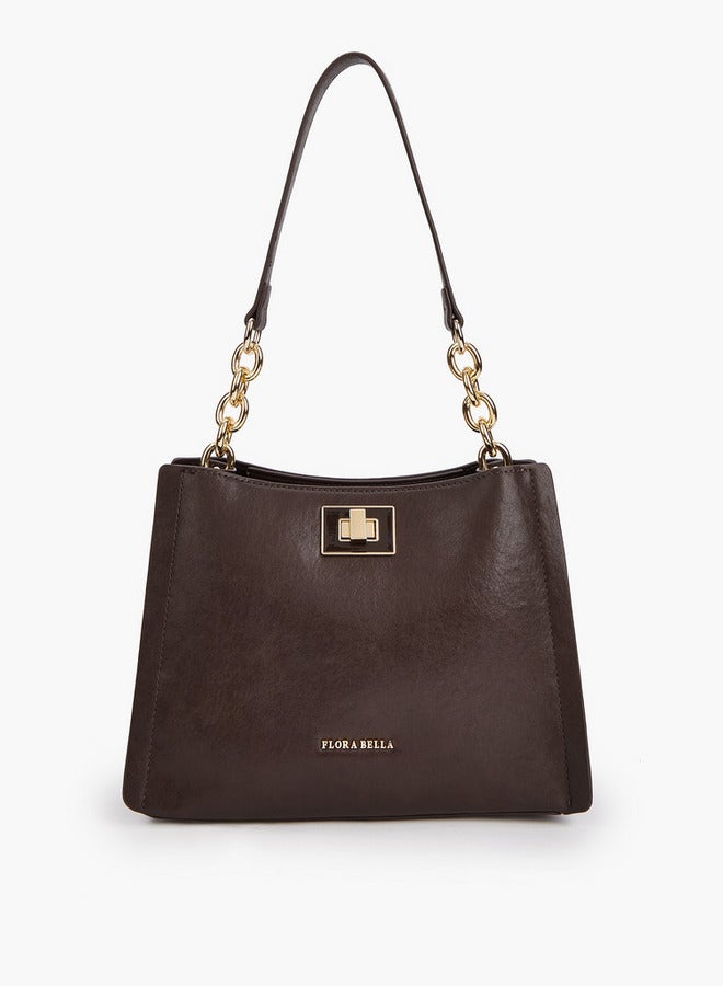 Flora Bella By Shoexpress Solid Tote Bag with Chain Accented Handle and Zip Closure  - Image 1