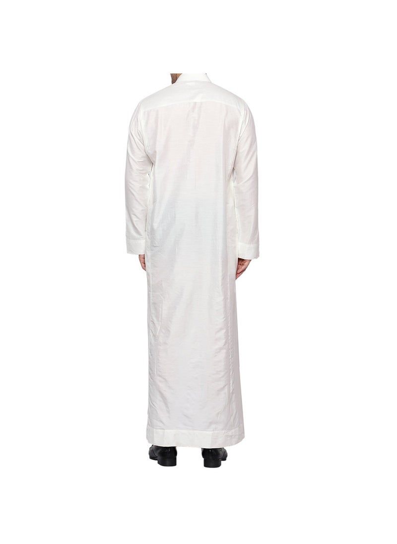 Generic Polyester Mens Robe Qatar Stand Collar Design with Pockets White  - Image 5
