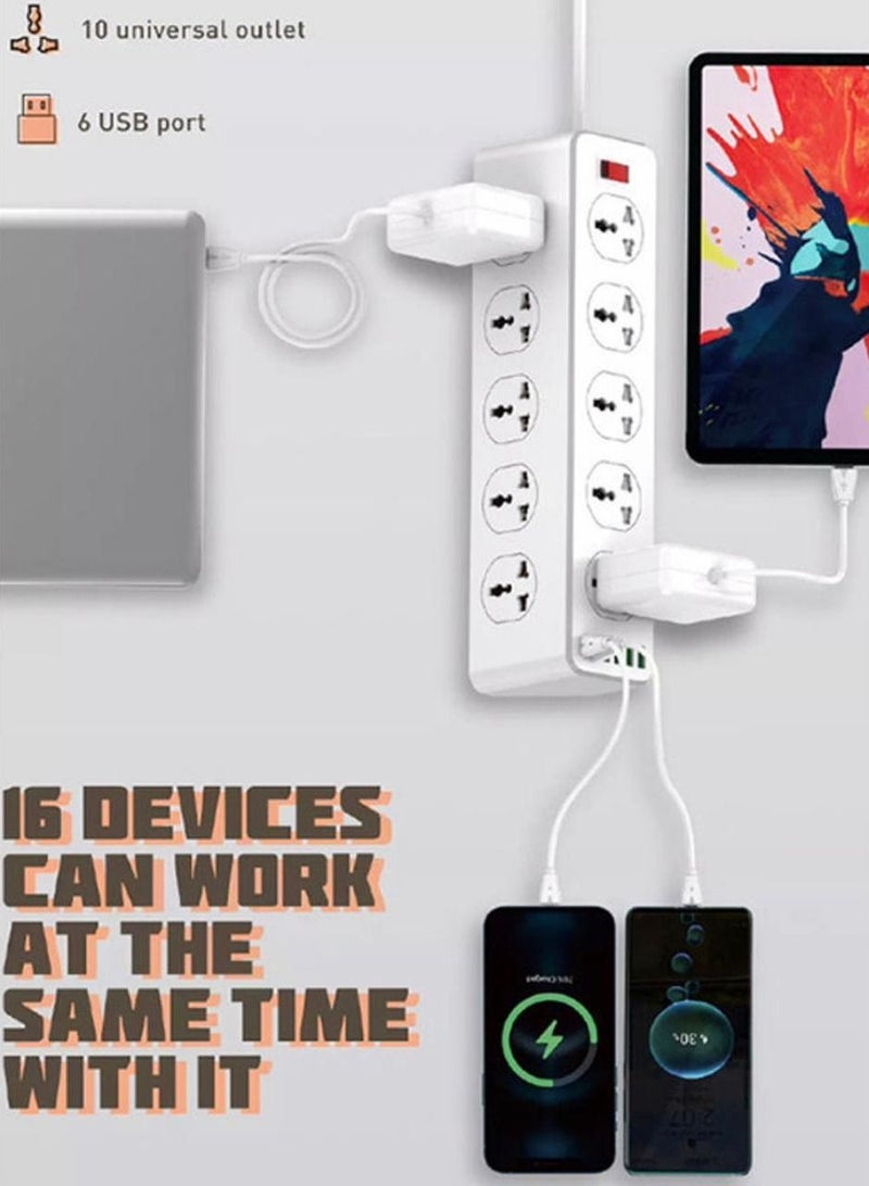 Belking Power Strip Cord with 10 Anti Static Sockets, 5 USB Ports, 1 Type-C Port, 2 Meter Length, Black BK6888 - Image 3