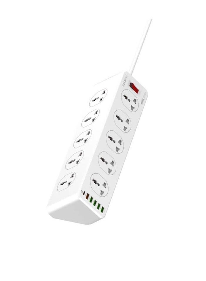 Belking Power Strip Cord with 10 Anti Static Sockets, 5 USB Ports, 1 Type-C Port, 2 Meter Length, Black BK6888 - Image 2