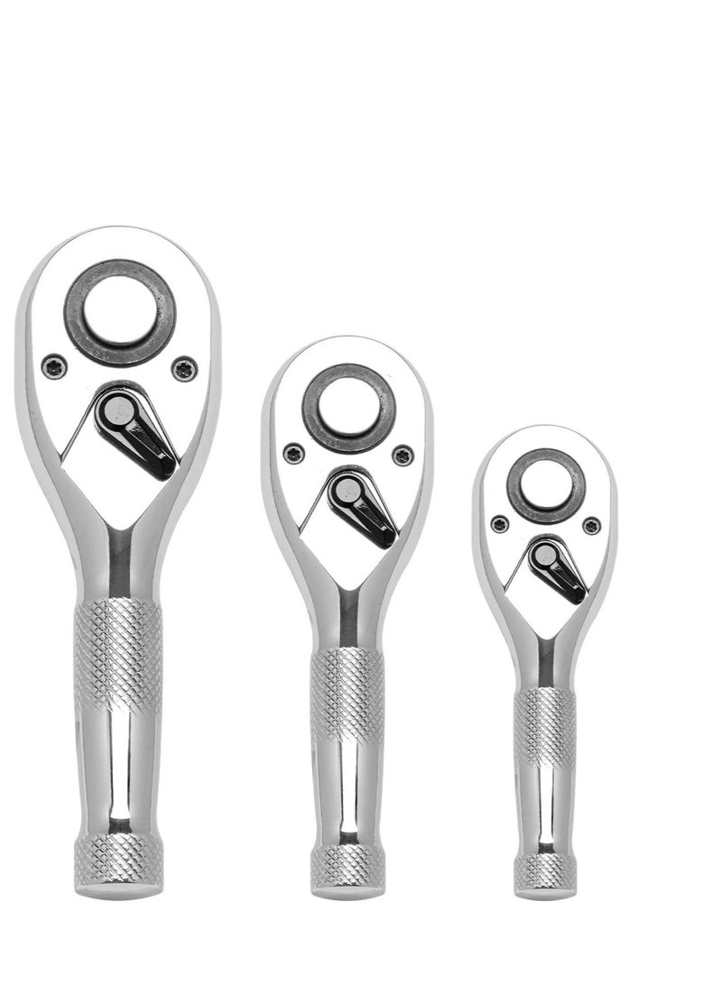 SYOSI 1/4, 3/8, 1/2 Inch Drive Stubby Ratchet Set 3 Pc Mini Ratchet Quick-Release Head 72-Tooth  - Image 1