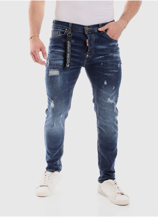 WHITE RABBIT Slim Fit Ripped Casual Jeans  - Image 1