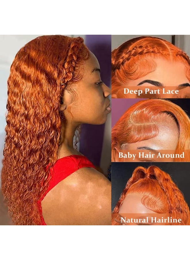Daules Ginger Wig Lace Front Human Hair Deep Wave 13x4 Hd Transparent Lace Front Wig Human Hair for Women 180 Density Orange Colored Glueless Pre Plucked Natural Hairline 26 Inch - Image 4