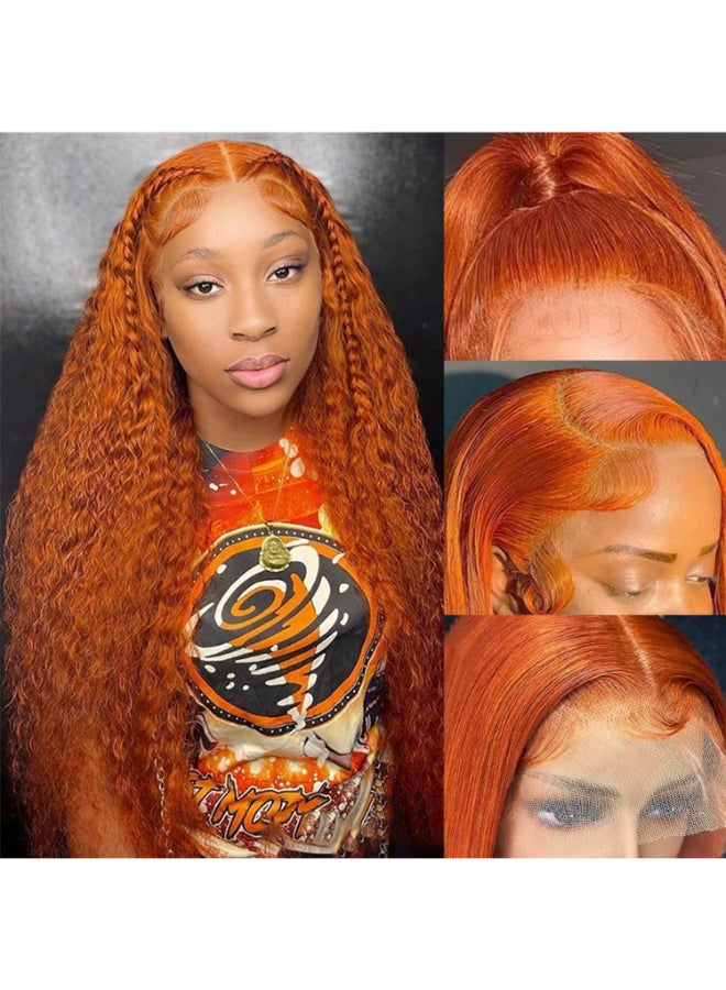 Daules Ginger Wig Lace Front Human Hair Deep Wave 13x4 Hd Transparent Lace Front Wig Human Hair for Women 180 Density Orange Colored Glueless Pre Plucked Natural Hairline 26 Inch - Image 2