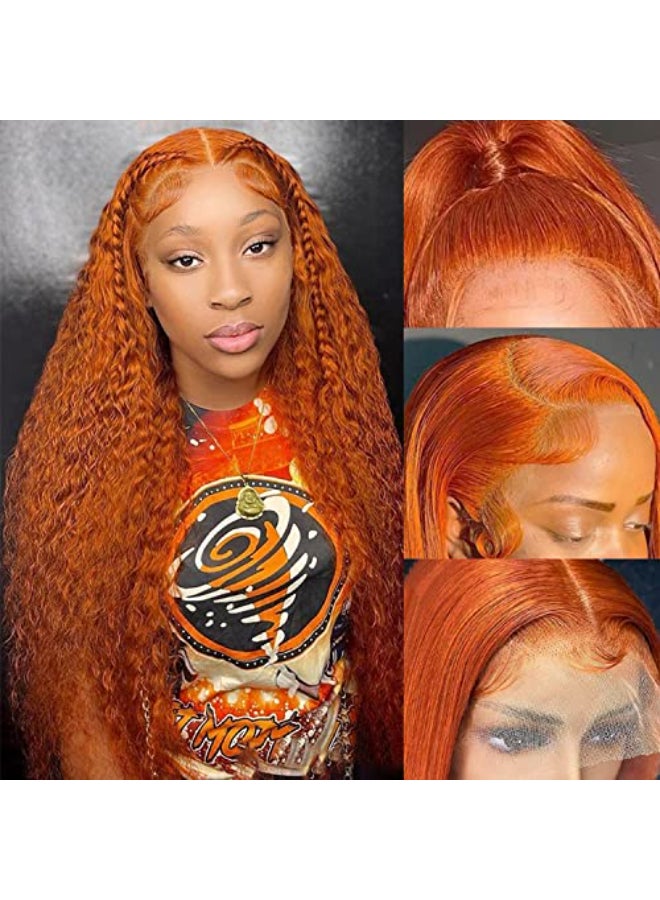 Daules Ginger Wig Lace Front Human Hair Deep Wave 13x4 Hd Transparent Lace Front Wig Human Hair for Women 180 Density Orange Colored Glueless Pre Plucked Natural Hairline 26 Inch - Image 1