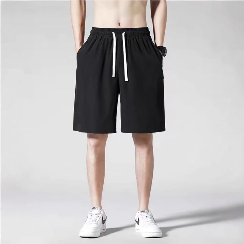 Summer Shorts Mens Korean-style Fashionable Loose Ice Silk Large Pants Outer Wear Thin Sports Five-length Pants Quick-drying Mid-length Pants Dark gray - Image 4