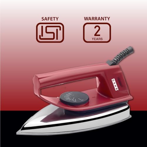 USHA EI 4175-M 750W ULTRA LIGHT WEIGHT ELECTRIC IRON WITH NON STICK PTFE COATED (BLACK WEILBURGER) SOLE PLATE, MAROON - Image 4