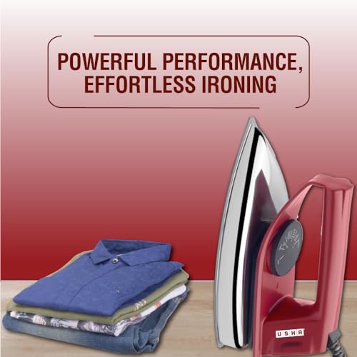 USHA EI 4175-M 750W ULTRA LIGHT WEIGHT ELECTRIC IRON WITH NON STICK PTFE COATED (BLACK WEILBURGER) SOLE PLATE, MAROON - Image 3
