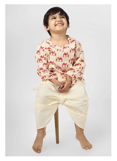 Polka Tots Polka Tots Full Sleeves Camel Print Angrakha Top With Dhoti - Cream (4Y - 5Y)  - Image 2