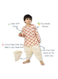 Polka Tots Polka Tots Full Sleeves Camel Print Angrakha Top With Dhoti - Cream (4Y - 5Y)  - Image 4