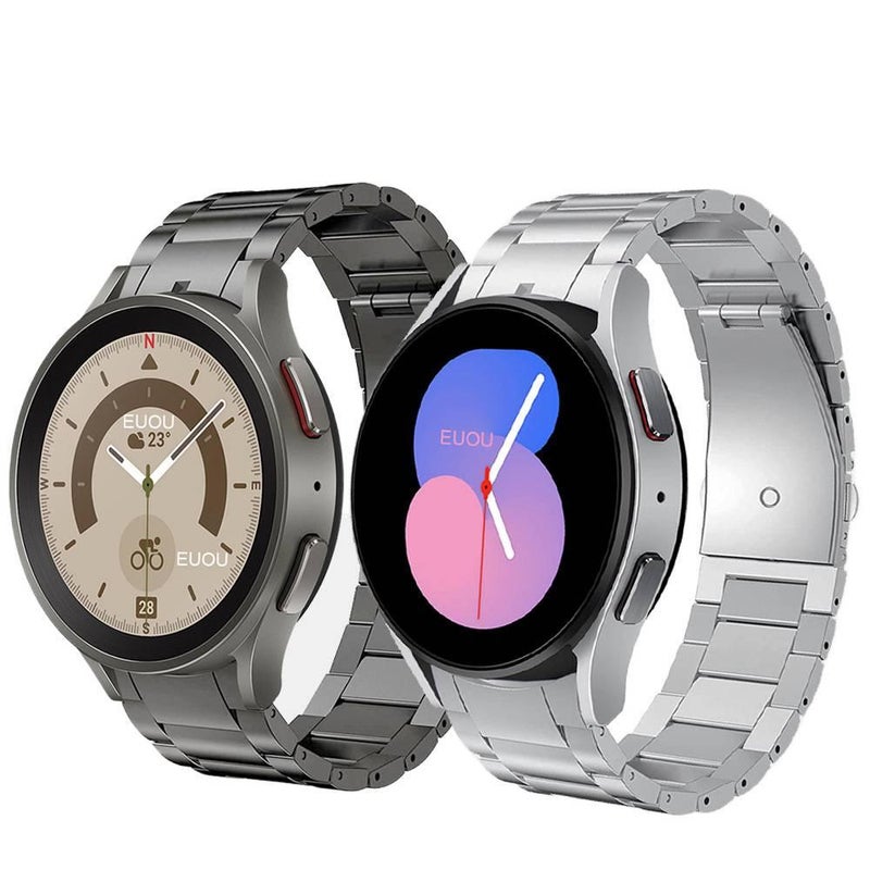 AD سوار ساعة ذكية سوار معدني من الستانلس ستيل متوافق مع Samsung Galaxy Watch 4 بملاءمة قابلة للتعديل وحزام بديل للاستخدام اليومي باللون فضي قابل للتعديل باللون الفضي - Image 1