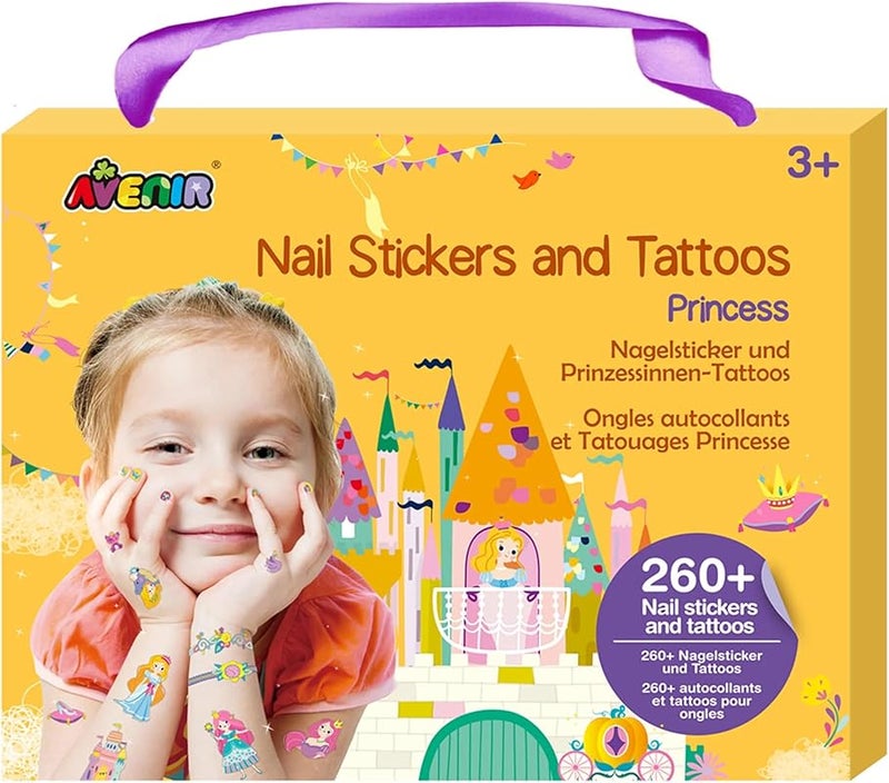 Avenir Princess Nail Stickers & Tattoos, 260 Pieces, Multicolor, Water Resistant, Cartoon, Kid